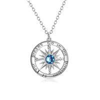 wholesale 925 Sterling Silver Blue Topaz Round Compass Pendant Necklace for Women Inspiring s- Rhodium Plated