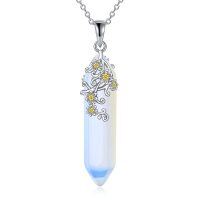 wholesale 925 Sterling Silver Blue Opal Flower Pendant Necklace for Women- Rhodium Plated