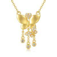 wholesale 14K Yellow Gold Moissanite Butterfly Pendant Necklace for Women - 16 & 18 Chain- Gold Plated