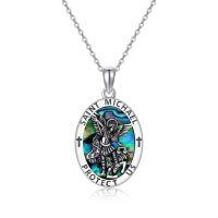 wholesale 925 Sterling Silver Abalone Shell St. Michael & Raphael Prayer Hands Protection Charm Pendant Necklace for Men and Women- Oxidized/Oxidised