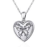 wholesale 925 Sterling Silver Heart Butterfly Photo Locket Pendant Necklace for Women- Oxidized/Oxidised