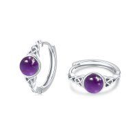 wholesale 925 Sterling Silver Amethyst Round Celtic Knot Huggie Hoop Earrings- Rhodium Plated