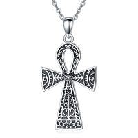 wholesale 925 Sterling Silver Egyptian Ankh Cross Pendant Necklace for Women- Rhodium Plated