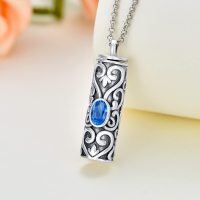 wholesale 925 Sterling Silver Blue Crystal Memorial Urn Pendant Necklace for Ashes- Oxidized/Oxidised