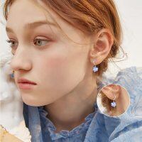 wholesale 925 Sterling Silver Purple Blue Crystal Heart Drop Hoops for Women- Sliver Plated