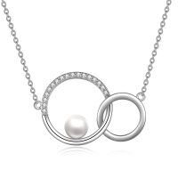 wholesale 925 Sterling Silver Circle Design with Freshwater Pearl Pendant Necklace for Women-8mm Freshwater Pearl Necklace 