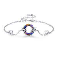 wholesale 925 Sterling Silver Rainbow Crystal Heart Charm Bracelet for Women- Rhodium Plated