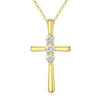 wholesale 925 Sterling Silver Gold-Plated Diamond Cross Pendant Necklace for Women- Gold Plated