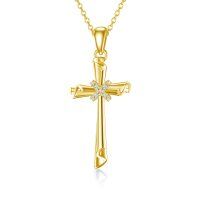 wholesale 14K Gold Diamond Cross Pendant Necklace for Women- Gold Plated