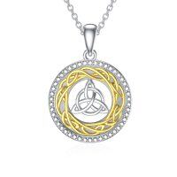 wholesale 925 Sterling Silver 925 Gold Plated CZ Round Celtic Knot Pendant Necklace for Women- Two Tone