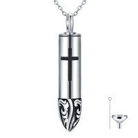 wholesale 925 Sterling Silver Bullet-Shaped Cross Pendant Cremation Urn Keepsake Necklace with Funnel and Fill Tool for Dogs Cats Ashes Memorials- Oxidized/Oxidised