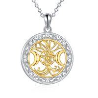 wholesale 925 Sterling Silver Celtic Knot Triple Moon Goddess Pendant Necklace for Women- Two Tone