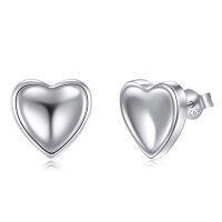 wholesale 925 Sterling Silver 925 Heart-Shaped Stud Earrings for Women- Rhodium Plated