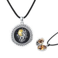 wholesale 925 Sterling Silver Round Lion Head Photo Locket Pendant Necklace for Women- Two Tone