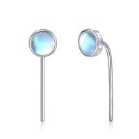 wholesale 925 Sterling Silver Round Pull-Through Moonstone Stud Earrings for Women- Sliver Plated