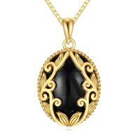 wholesale Gold-Plated 925 Sterling Silver Black Onyx Vine Design Pendant Necklace for Women- Rose Gold Plated