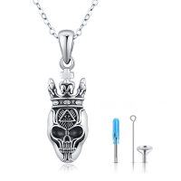 wholesale 925 Sterling Silver Crowned Skull Keepsake Cremation Jewelry Urn Pendant Necklace with Chain and Funnel Set- Oxidized/Oxidised