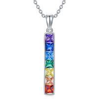 wholesale 925 Sterling Silver Rainbow CZ Charm Bar Pendant Necklace for Women- Sliver Plated