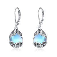 wholesale 925 Sterling Silver Blue Moonstone Mermaid Tail Wave Drop Earrings- Sliver Plated