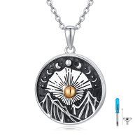 wholesale 925 Sterling Silver Sun and Moon with Mountains Cremation Jewelry Keepsake Locket Necklace- Oxidized/Oxidised