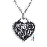 wholesale 925 Sterling Silver Heart Rose Urn Pendant with Chain and Funnel Set- Oxidized/Oxidised