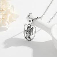 wholesale 925 Sterling Silver Angel Wing St Raphael Pendant Necklace for Men- Oxidized/Oxidised