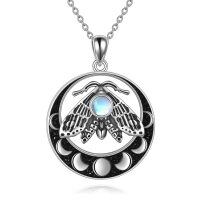 wholesale 925 Sterling Silver Gothic Moth & Moon Pendant Necklace for Women- Oxidized/Oxidised