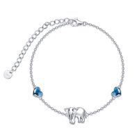 wholesale 925 Sterling Silver Elephant Charm Heart Blue Crystal Bracelet for Women- Rhodium Plated
