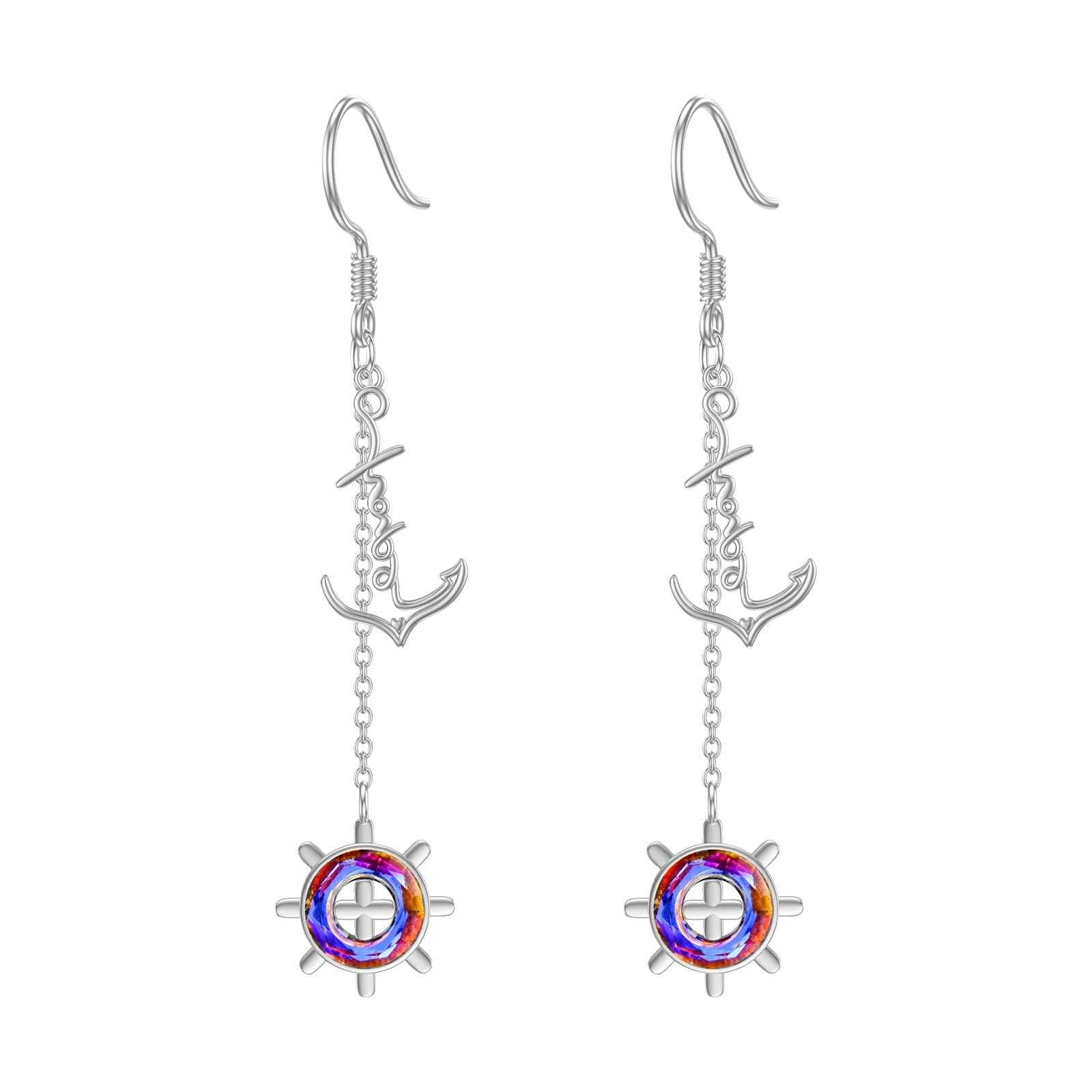 Sterling Silver Anchor Earrings - Rhodium Plated- Rhodium Plated