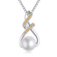 wholesale Sterling Silver Pearl Endless Love Birthstone Infinity Necklace for Mom - Sliver Plated- Sliver Plated