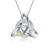 wholesale 925 Sterling Silver Crystal Triquetra Knot Pendant Necklace for Women- Rhodium Plated