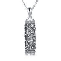 wholesale 925 Sterling Silver Floral Cylinder Cremation Jewelry Keepsake Pendant with Chain- Oxidized/Oxidised
