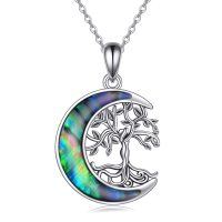 wholesale 925 Sterling Silver Abalone Shell Moon Tree of Life Pendant Necklace for Women and Men- Rhodium Plated