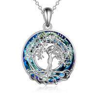 wholesale 925 Sterling Silver Blue Crystal Tree of Life Pendant Necklace Gift for Mom- Rhodium Plated