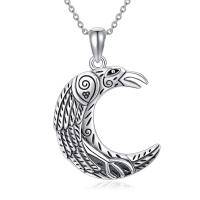wholesale 925 Sterling Silver Crescent Moon Raven Pendant Necklace for Women- Oxidized/Oxidised