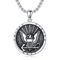 wholesale 925 Sterling Silver United States Navy Eagle Anchor Pendant Necklace for Men- Oxidized/Oxidised