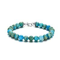 wholesale 925 Sterling Silver Turquoise & Blue Stone Mens Beaded Bracelet - Gemstone Jewelry- Sliver Plated