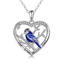 wholesale 925 Sterling Silver Heart-Shaped Blue Jay Pendant Necklace for Bird Lovers Gifts- Rhodium Plated