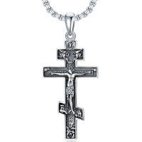wholesale 925 Sterling Silver Cross Saint Pendant Necklace  for Men - Religious Jewelry- Oxidized/Oxidised