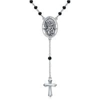 wholesale Sterling Silver Men's Rosary Pendant Necklace - Oxidized/Oxidised- Oxidized/Oxidised