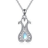 wholesale 925 Sterling Silver with Moonstone and Cubic Zirconia Accents Tulip Pendant Necklace for Women- Sliver Plated