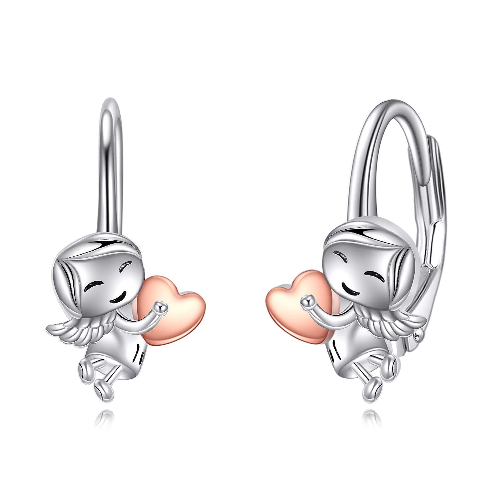 wholesale Sterling Silver Angel Earrings - Rhodium And Rose Gold Plated- Rhodium And Rose Gold Plated