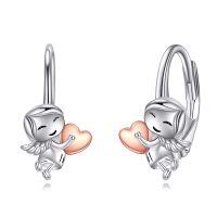 wholesale 925 Sterling Silver Angel Heart Hoop Earrings for Women- Rhodium And Rose Gold Plated