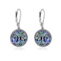wholesale 925 Sterling Silver Abalone Shell Tree of Life Drop Earrings for Women and Girls- Rhodium Plated