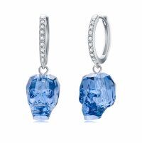 wholesale 925 Sterling Silver Blue Crystal Skull Drop Earrings for Women- Sliver Plated