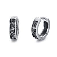 wholesale 925 Sterling Silver Viking Black Hoop Earrings w/ Cross & Rose Runes for Men- Oxidized/Oxidised