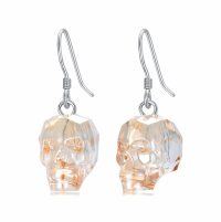 wholesale 925 Sterling Silver Clear Crystal Skull Dangle Earrings for Women- Sliver Plated
