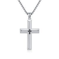 wholesale 925 Sterling Silver Cross Pendant Necklace with Black Stones for Men- Rhodium Plated