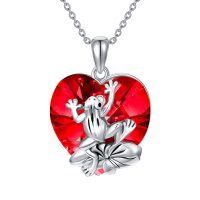 wholesale 925 Sterling Silver Red Crystal Heart Frog Pendant Necklace for Women- Platinum Plated