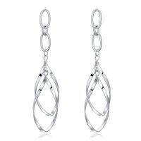 wholesale 925 Sterling Silver Twisted Oval Drop Dangle Earrings for Women-Oval Twist French Wire Drop Dangle Earrings 